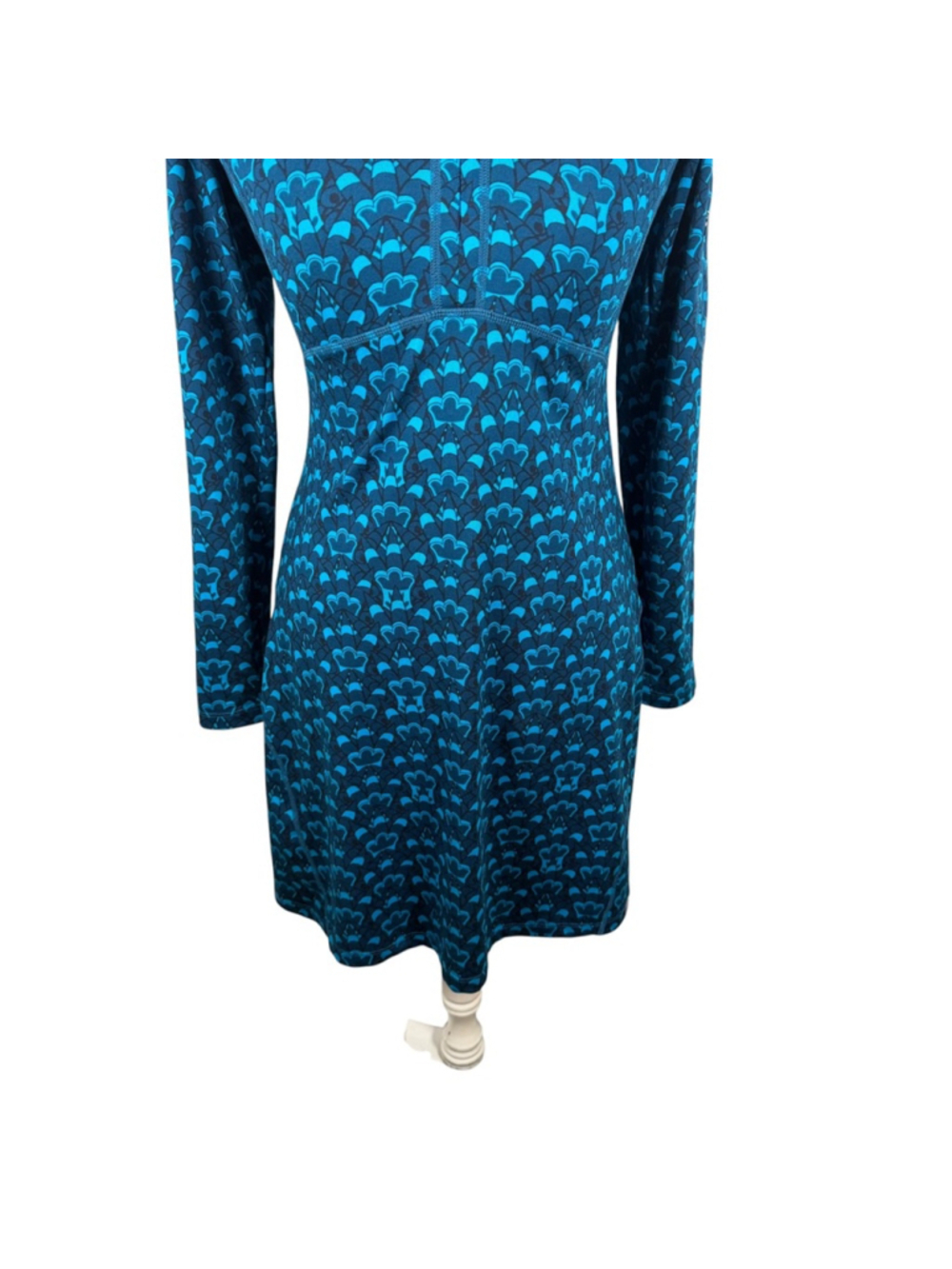 Title Nine Synergy Getaway Dress Womens XS Blue Print Mock Neck Long Sleeve - Picture 7 of 9